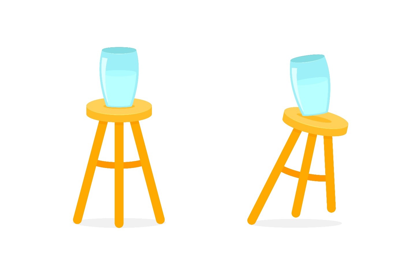 Two stools with one with two shorter legs.